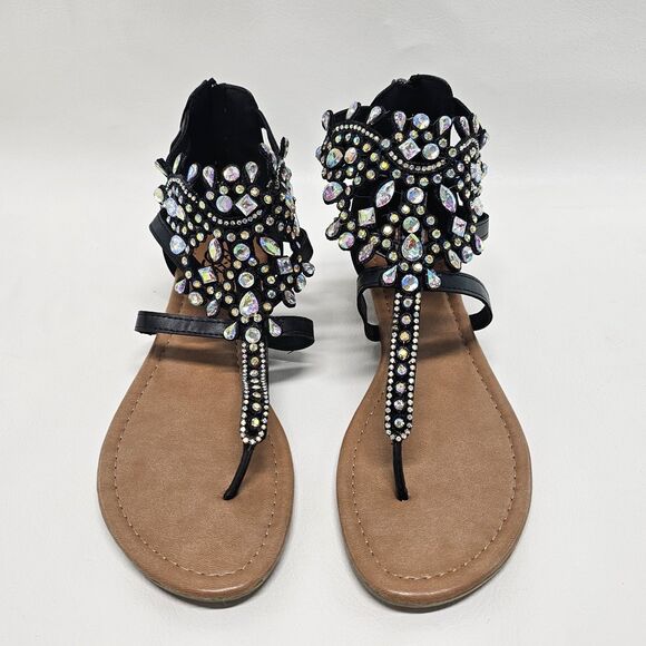 Daisy Fuentes “GLOW” Sandals Size 8.5M – Rhinestone Beaded Floral Design - Picture 10 of 16